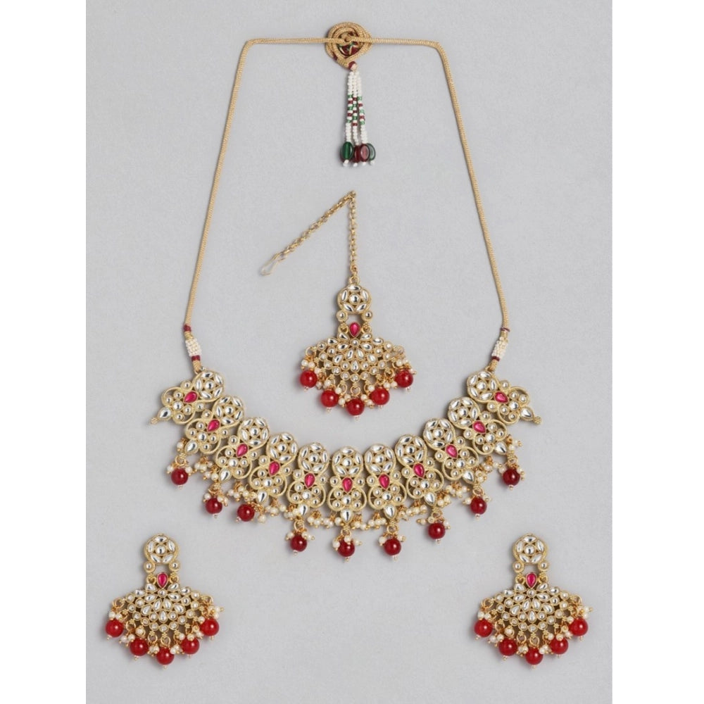 Women'S Rose Gold Plated Alloy Necklace &Amp; Earings Set (Red