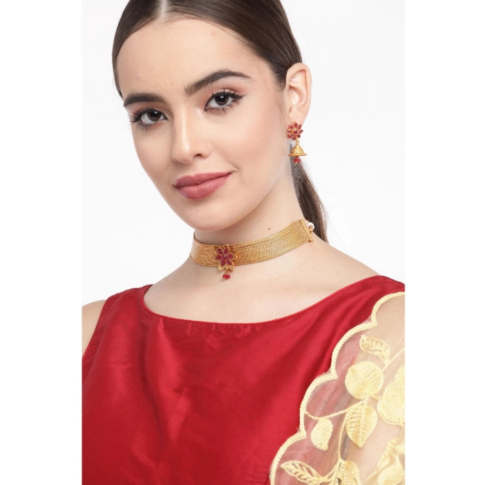 Women'S Rose Gold Plated Alloy Necklace &Amp; Earings Set (Gol