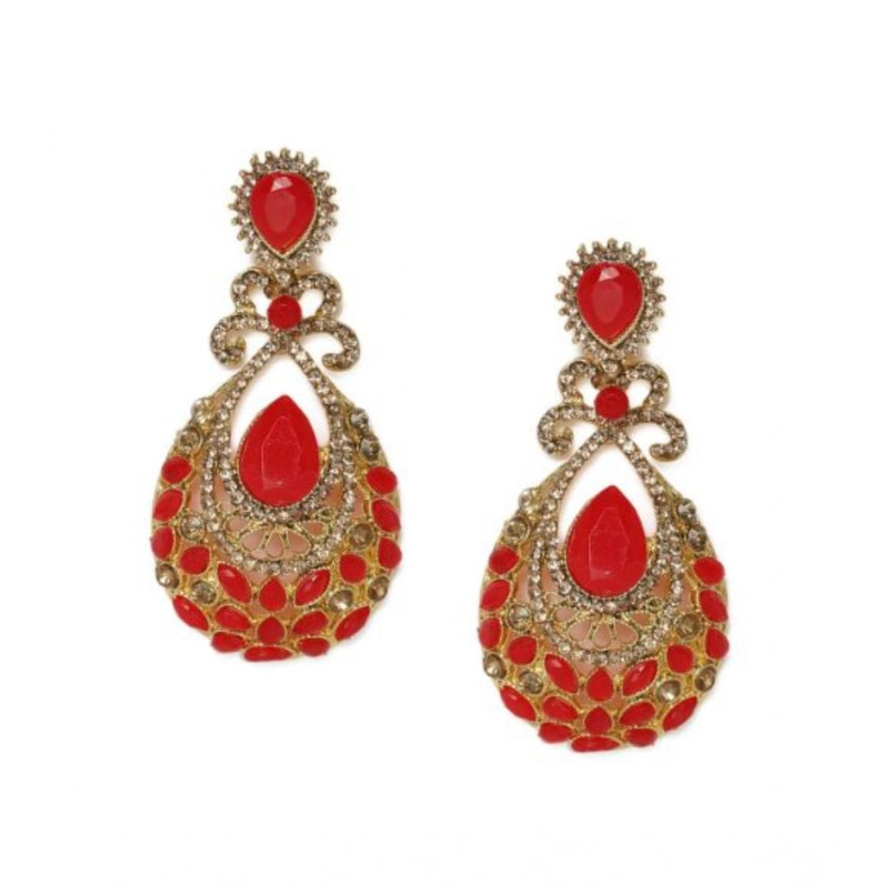 Women'S Rose Gold Plated Alloy Earrings (Gold &Amp; Red)