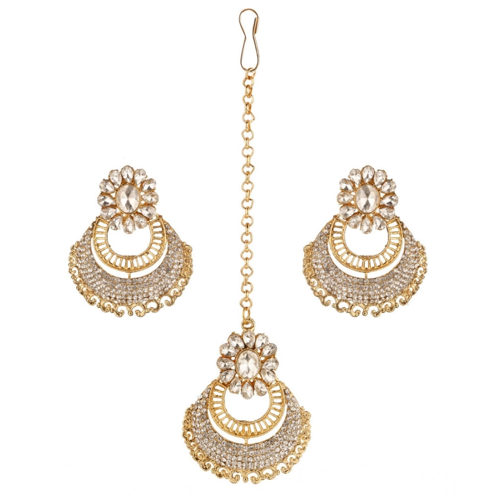 Women'S Rose Gold Plated Alloy Kundan Earrings &Amp; Mangtikka