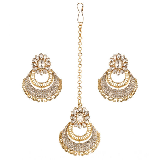 Women'S Rose Gold Plated Alloy Kundan Earrings &Amp; Mangtikka