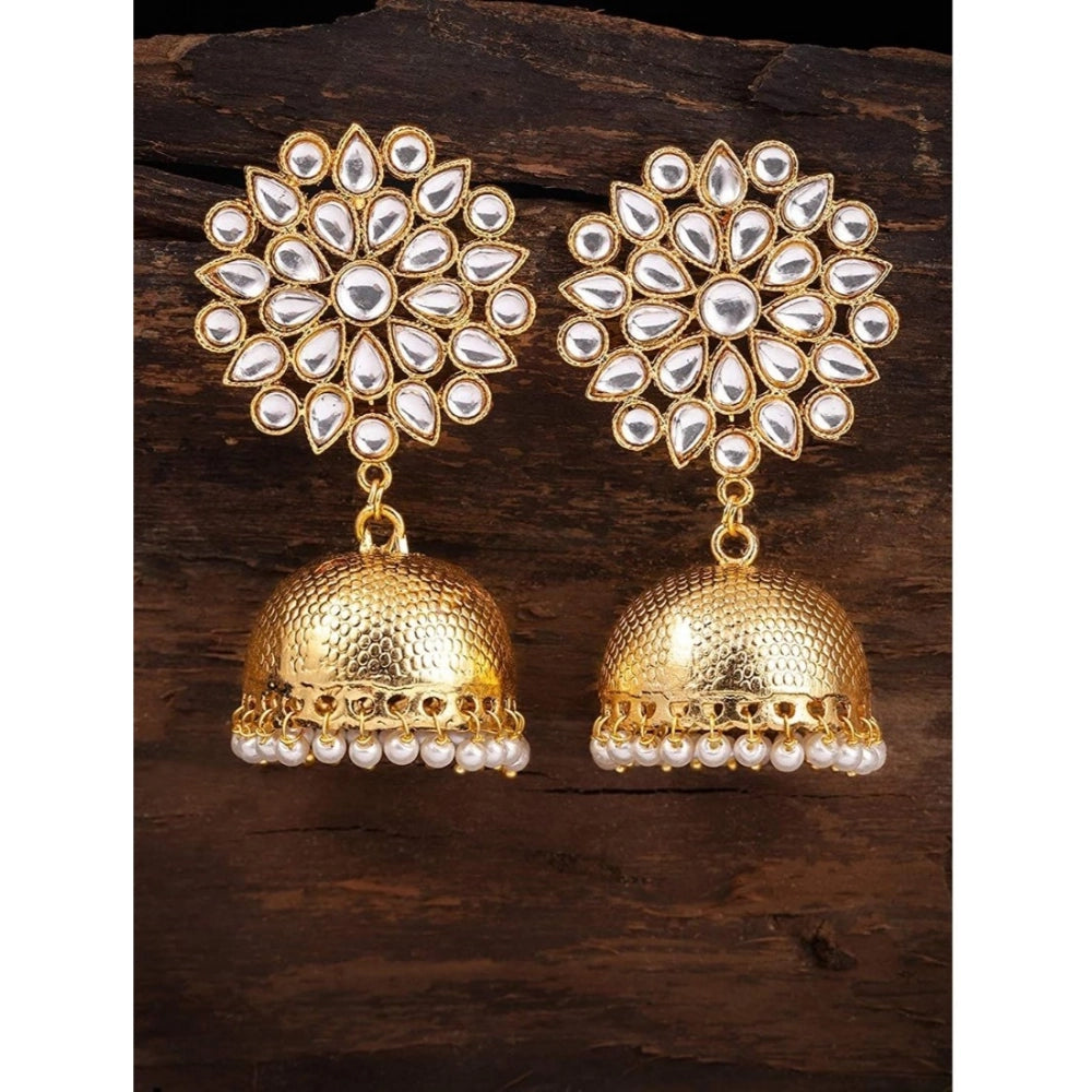 Women'S Rose Gold Plated Alloy Earrings (White)