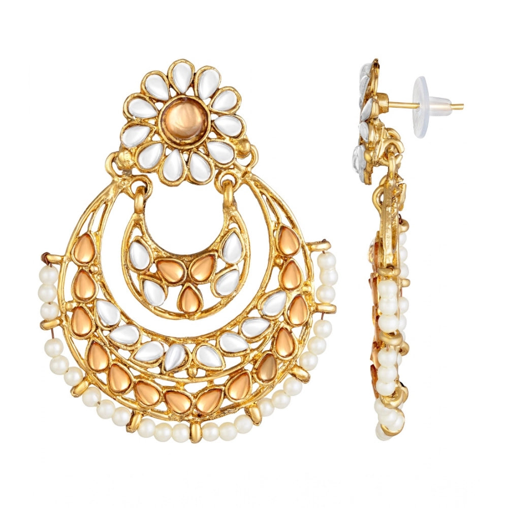Women'S Rose Gold Plated Alloy Kundan Earrings &Amp; Mangtikka