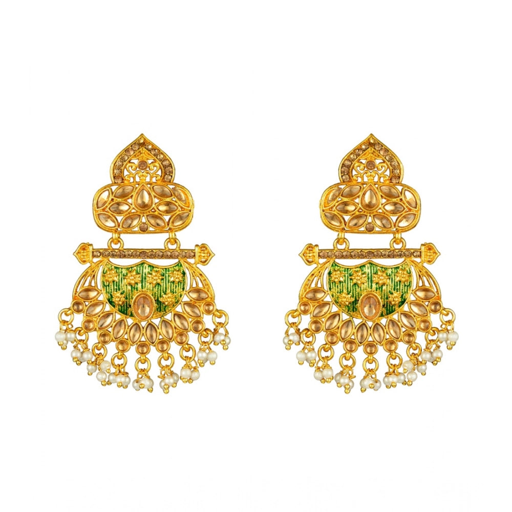 Women'S Rose Gold Plated Alloy Kundan Earrings &Amp; Mangtikka