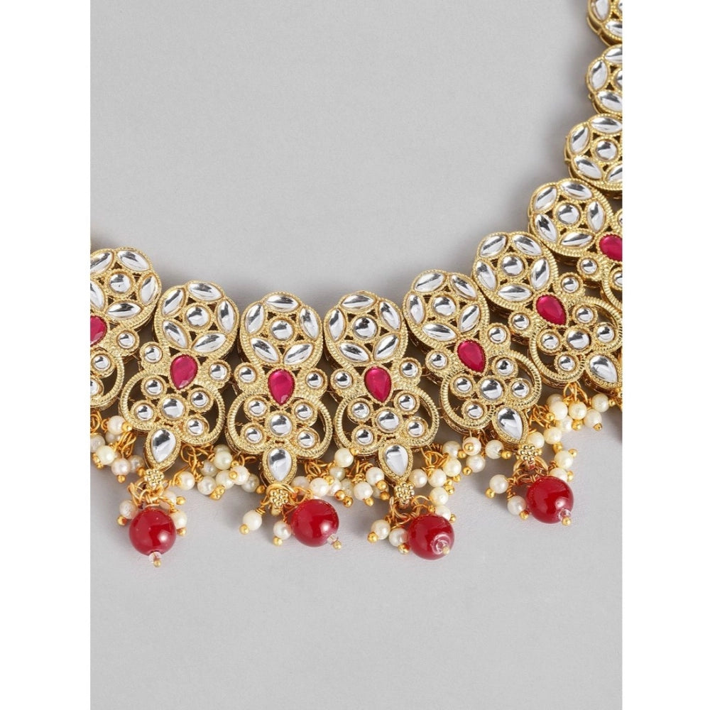 Women'S Rose Gold Plated Alloy Necklace &Amp; Earings Set (Red