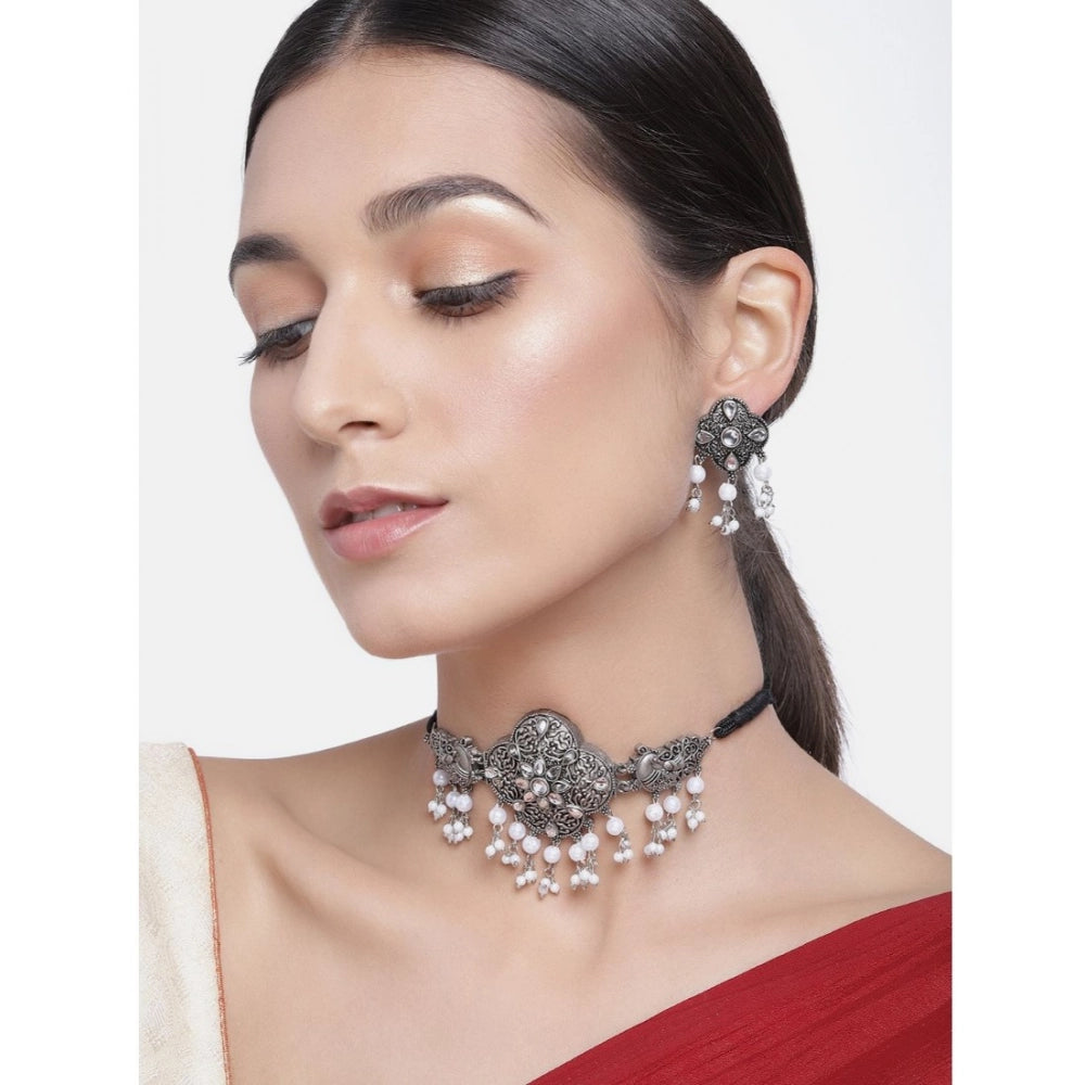 Women'S Rose Gold Plated Alloy Necklace &Amp; Earings Set (Sil
