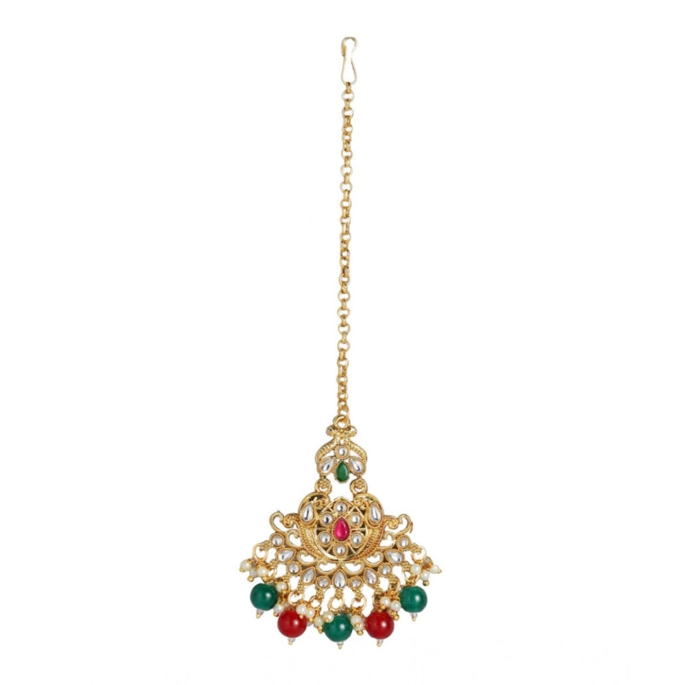 Women'S Rose Gold Plated Alloy Kundan Earrings &Amp; Mangtikka
