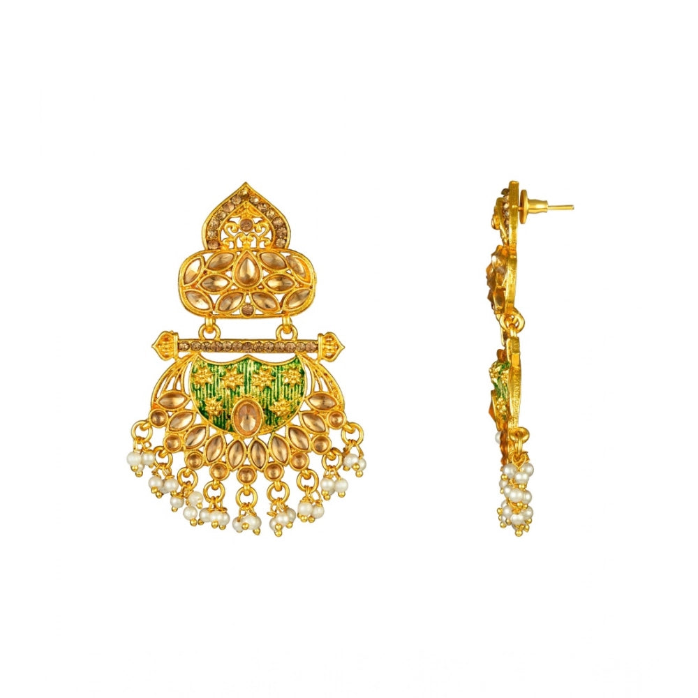 Women'S Rose Gold Plated Alloy Kundan Earrings &Amp; Mangtikka