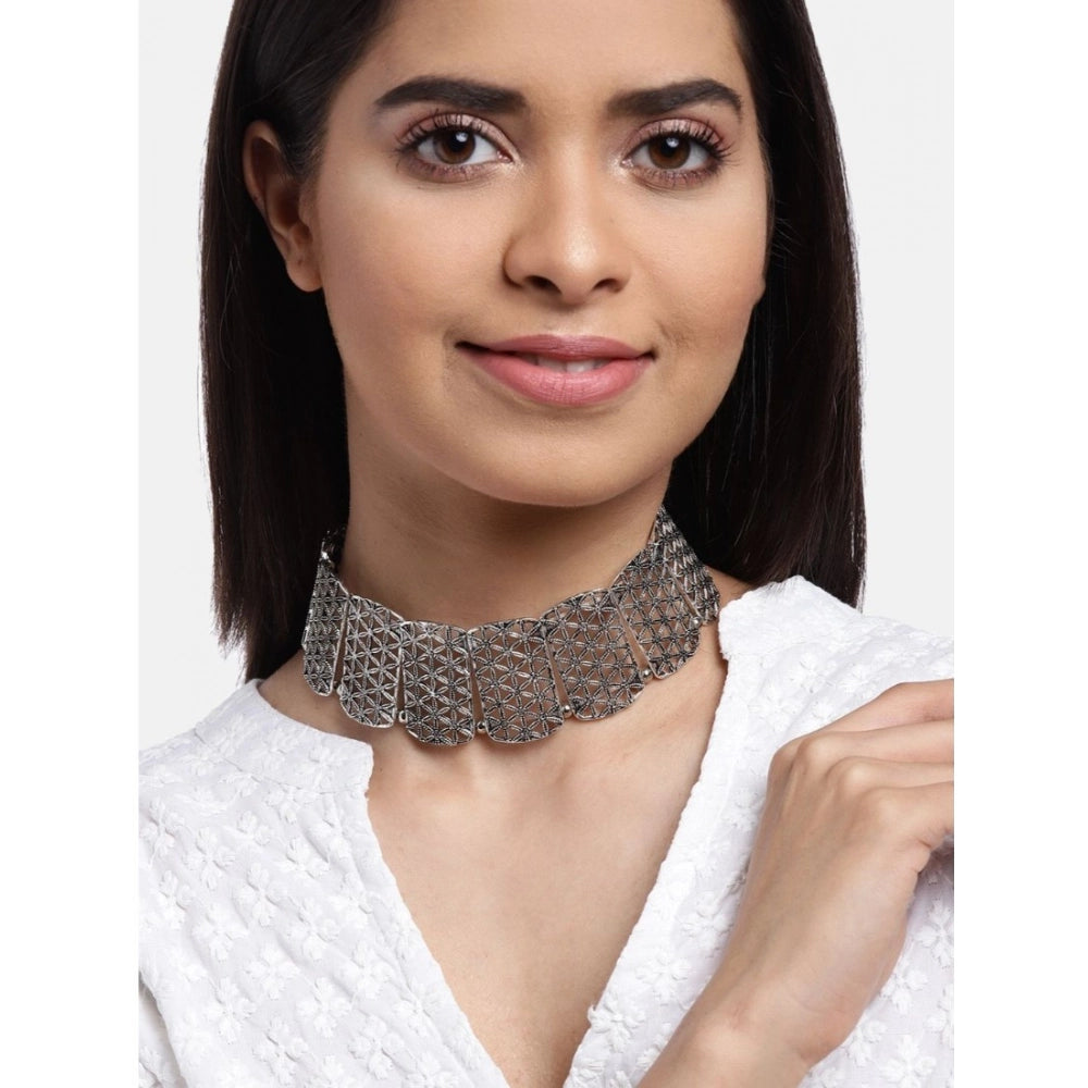 Women'S Rose Gold Plated Alloy Choker (Silver)