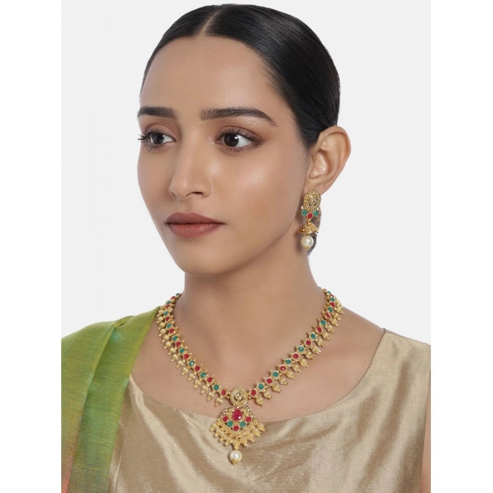 Women'S Rose Gold Plated Alloy Necklace &Amp; Earings Set (Gre