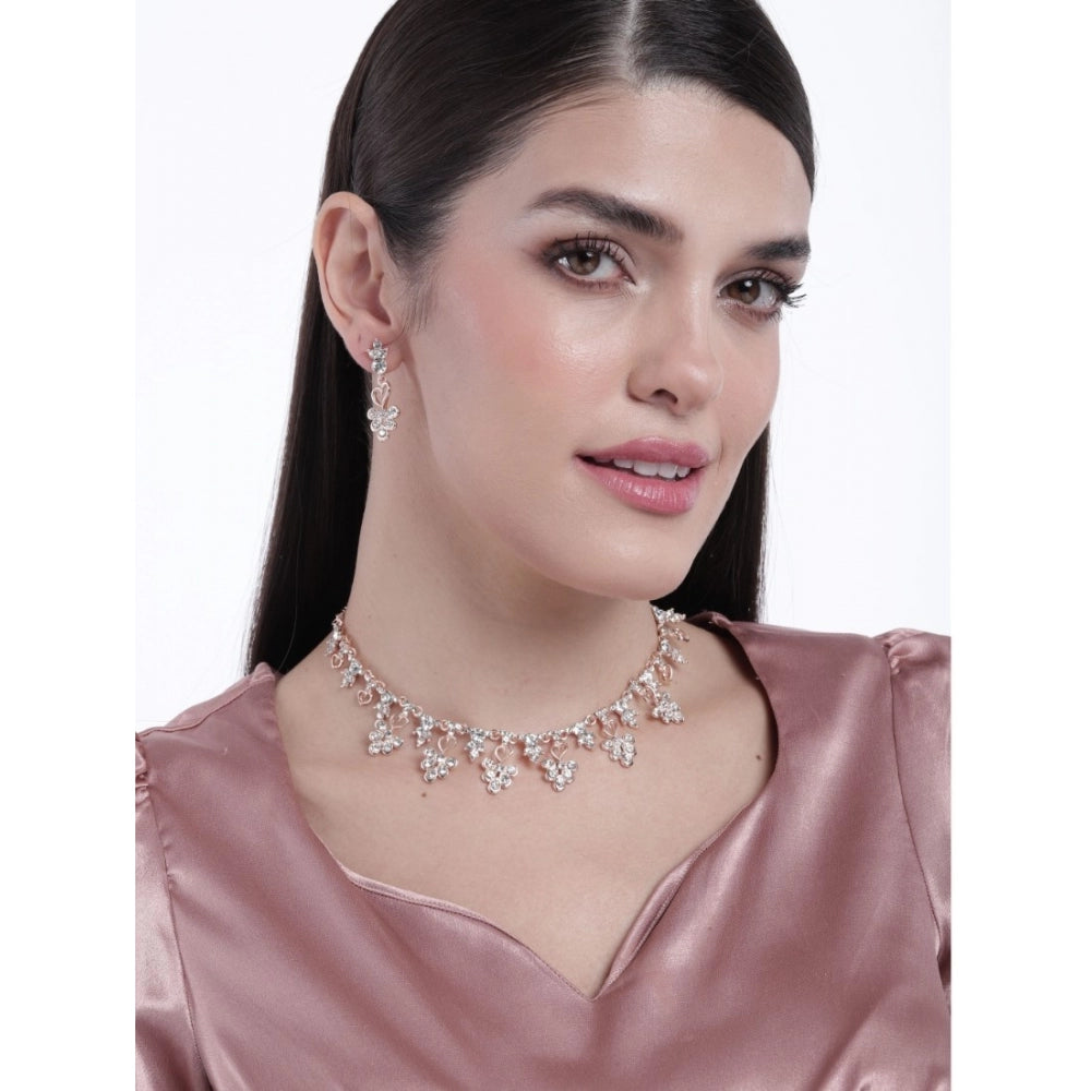 Women'S Rose Gold Plated Brass Necklace &Amp; Earings Set (Gol