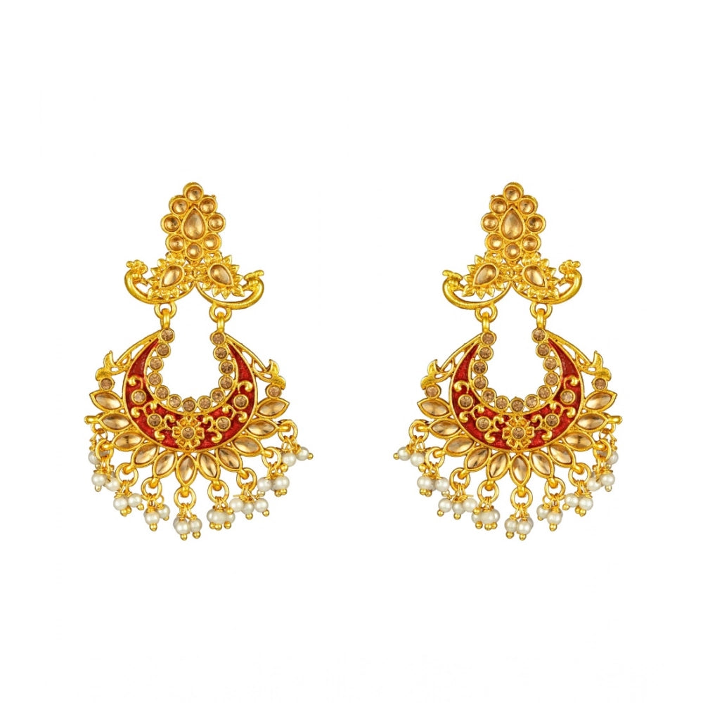 Women'S Rose Gold Plated Alloy Kundan Earrings &Amp; Mangtikka
