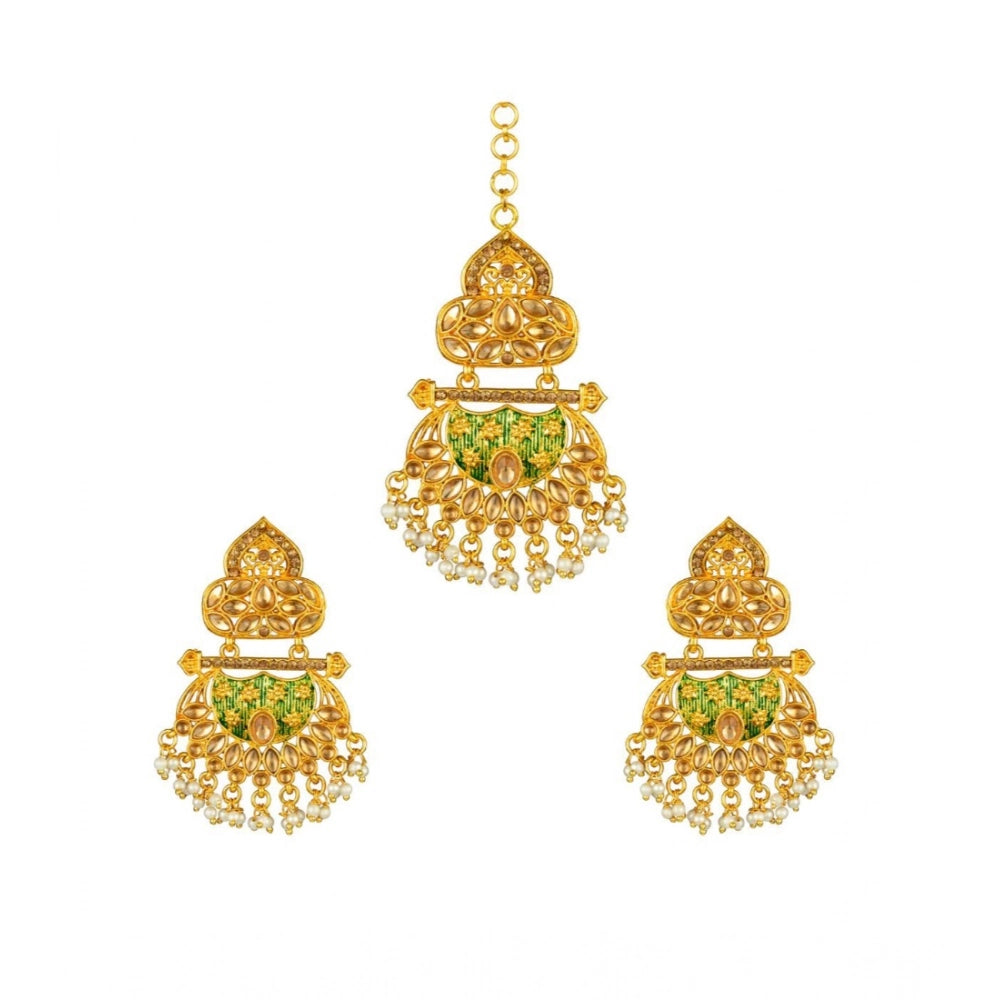 Women'S Rose Gold Plated Alloy Kundan Earrings &Amp; Mangtikka