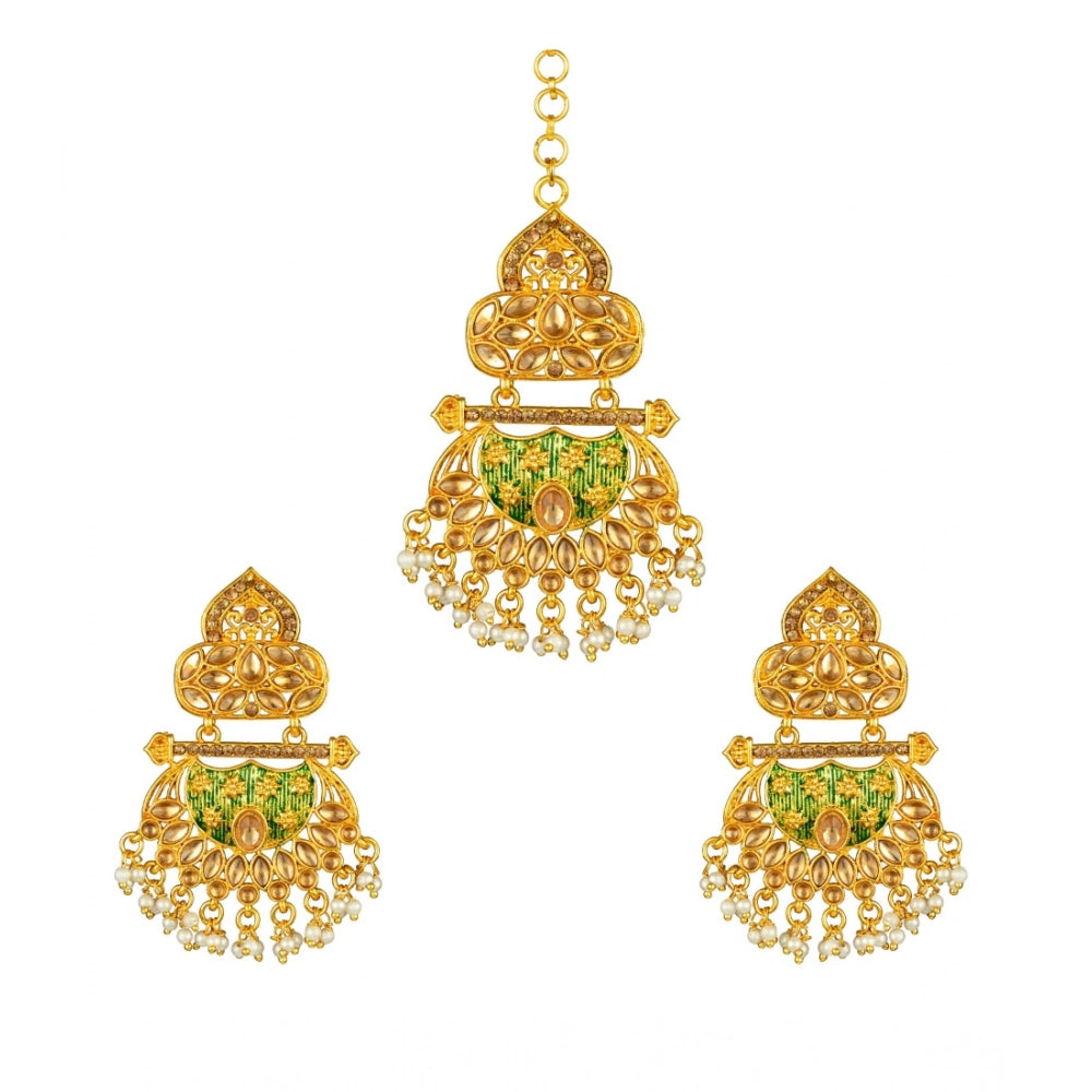 Women'S Rose Gold Plated Alloy Kundan Earrings &Amp; Mangtikka
