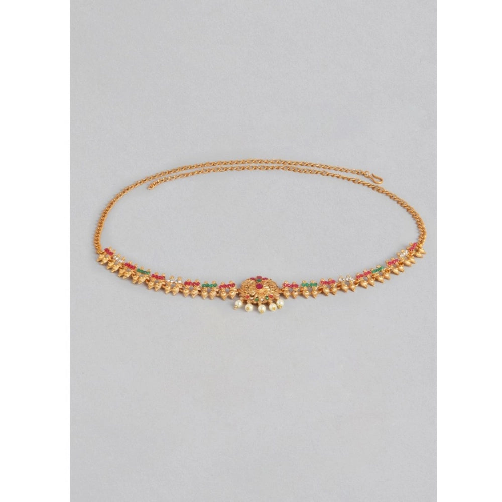 Women'S Rose Gold Plated Alloy Hip Belt Kamarband (Red &Amp; G