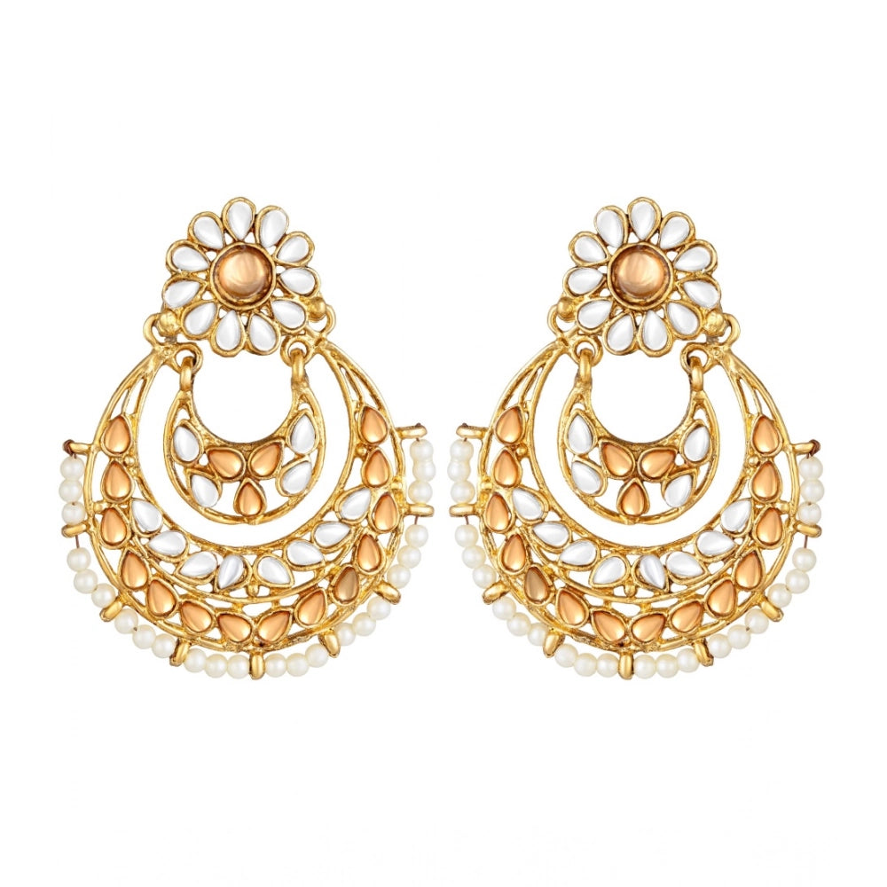 Women'S Rose Gold Plated Alloy Kundan Earrings &Amp; Mangtikka