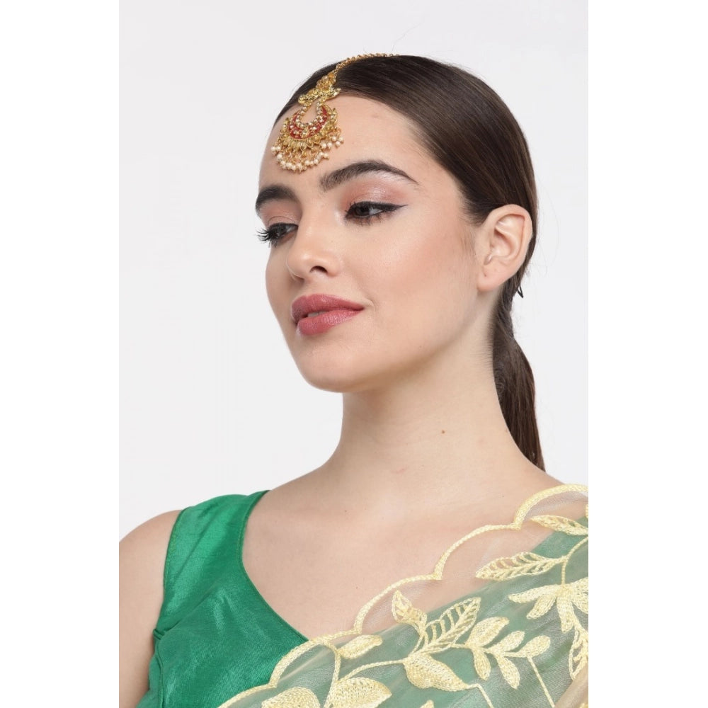 Women'S Rose Gold Plated Alloy Kundan Earrings &Amp; Mangtikka
