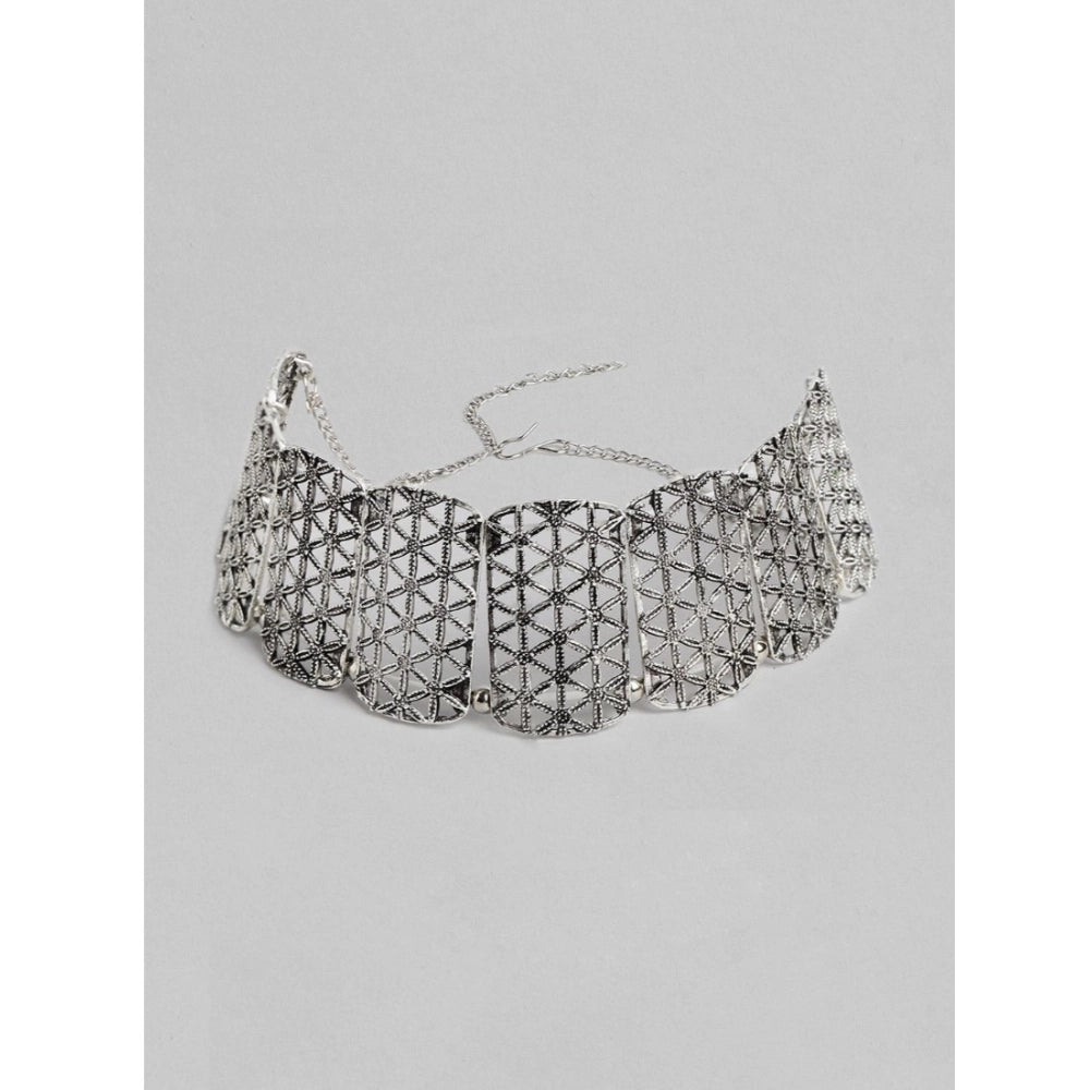 Women'S Rose Gold Plated Alloy Choker (Silver)