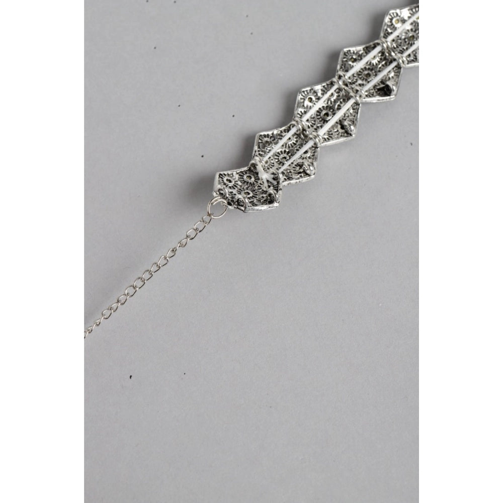 Women'S Rose Gold Plated Alloy Choker (Silver &Amp; Black)