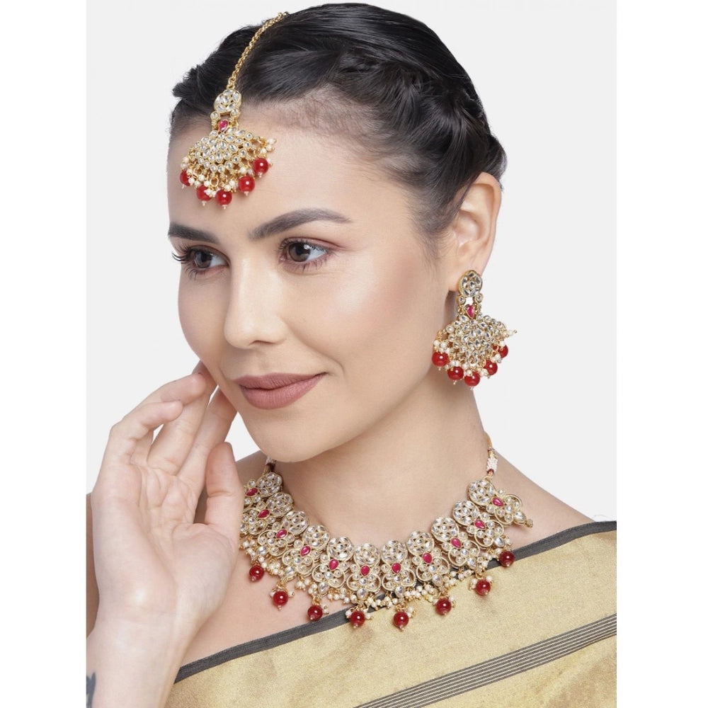 Women'S Rose Gold Plated Alloy Necklace &Amp; Earings Set (Red