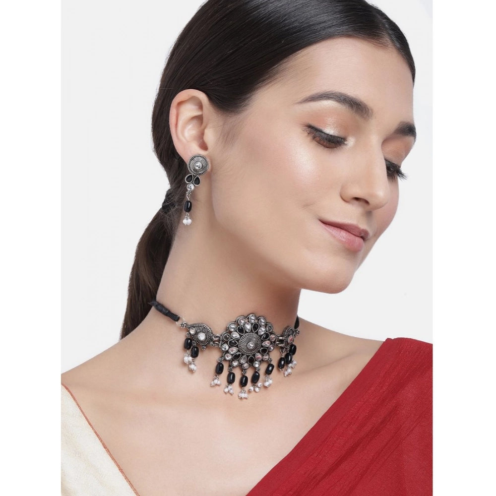 Women'S Rose Gold Plated Alloy Necklace &Amp; Earings Set (Bla