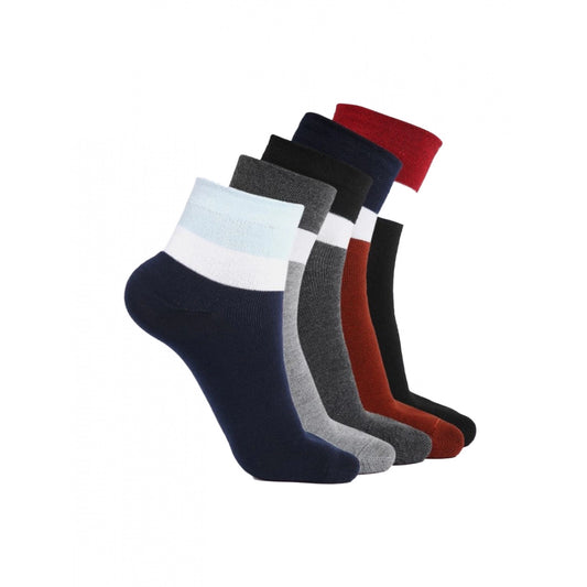 5 Pairs Men'S Casual Cotton Blended Solid Ankle Length Socks (