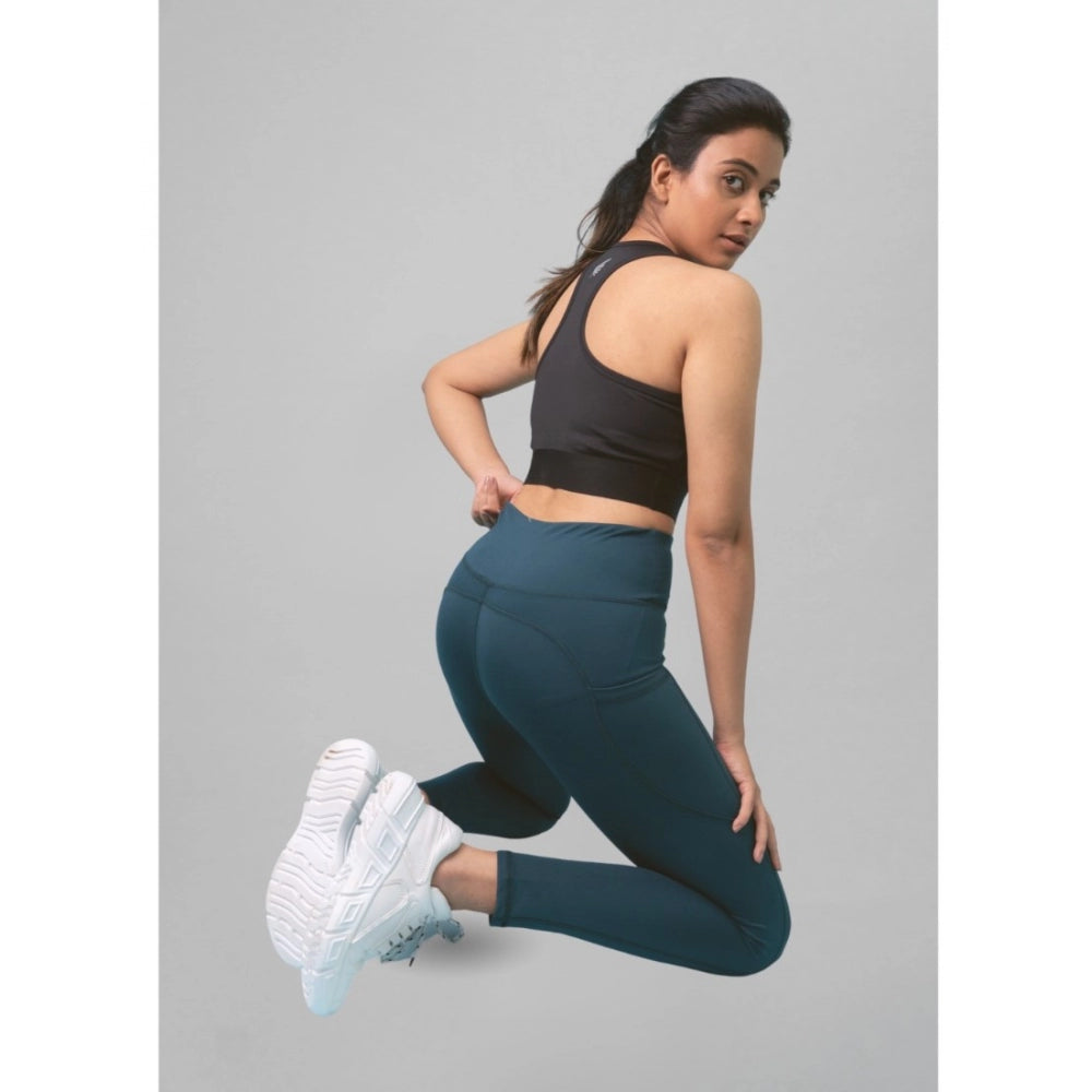 Women'S Polyster Solid Sport Leggings (Blue)