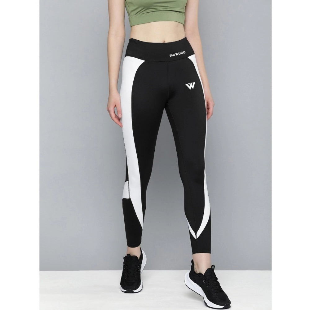 Women'S Polyster Solid Sport Leggings (Black &Amp; White)