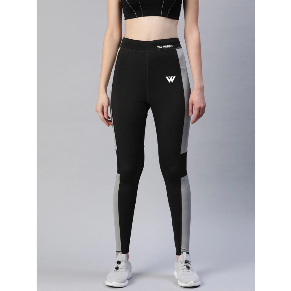 Women'S Polyster Solid Sport Leggings (Black &Amp; Grey)