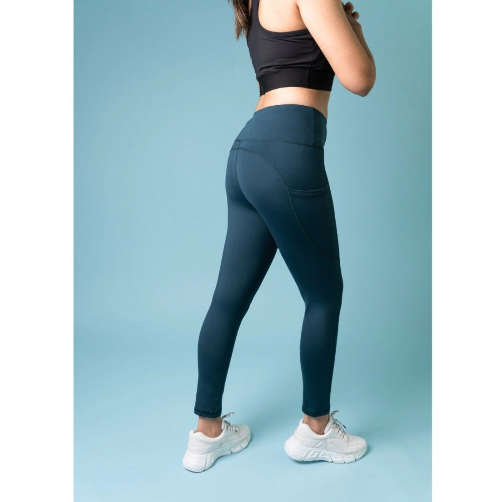 Women'S Polyster Solid Sport Leggings (Blue)