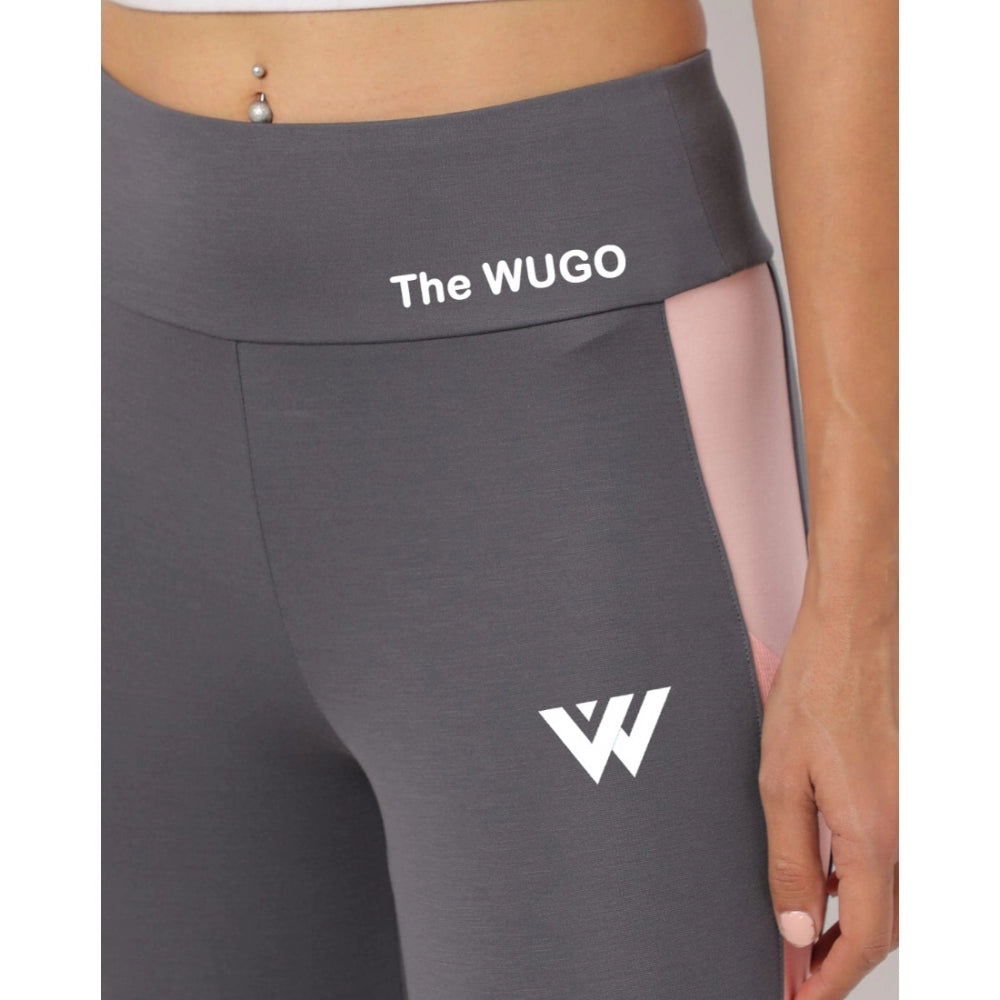 Women'S Polyster Solid Sport Leggings (Grey)