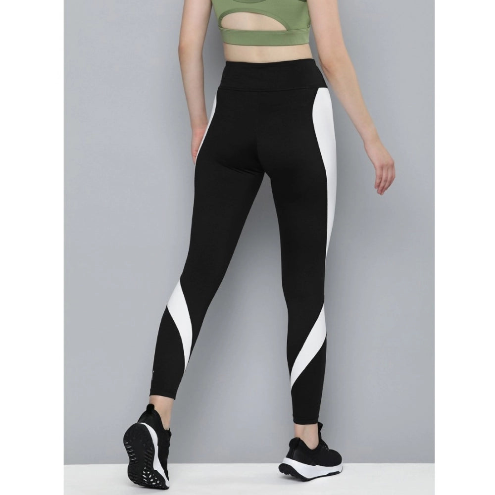 Women'S Polyster Solid Sport Leggings (Black &Amp; White)