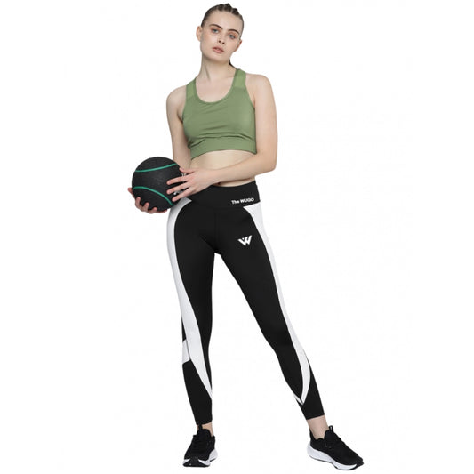 Women'S Polyster Solid Sport Leggings (Black &Amp; White)