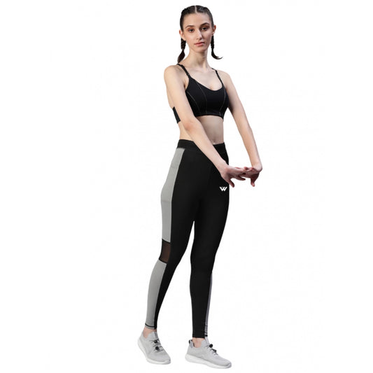Women'S Polyster Solid Sport Leggings (Black &Amp; Grey)