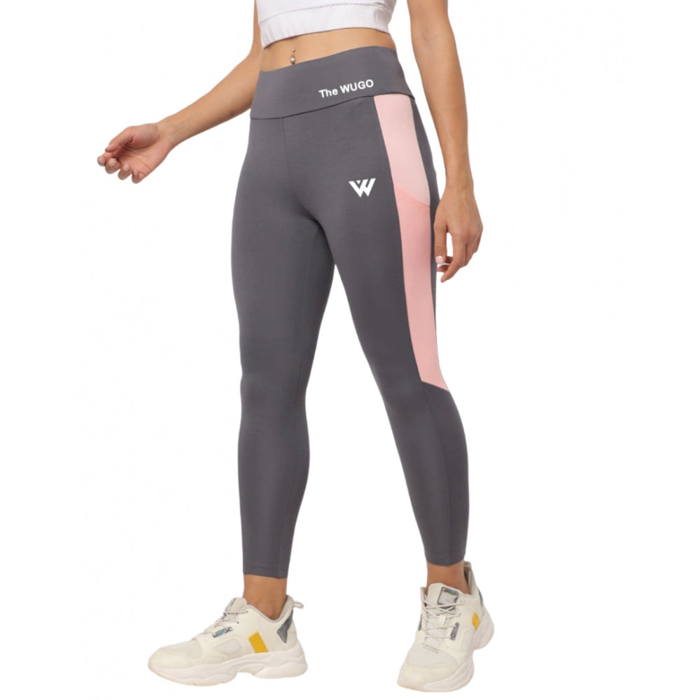 Women'S Polyster Solid Sport Leggings (Grey)