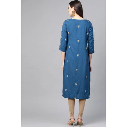 Women's Casual 3/4 th Sleeve Floral Printed Rayon Kurti (Blue)