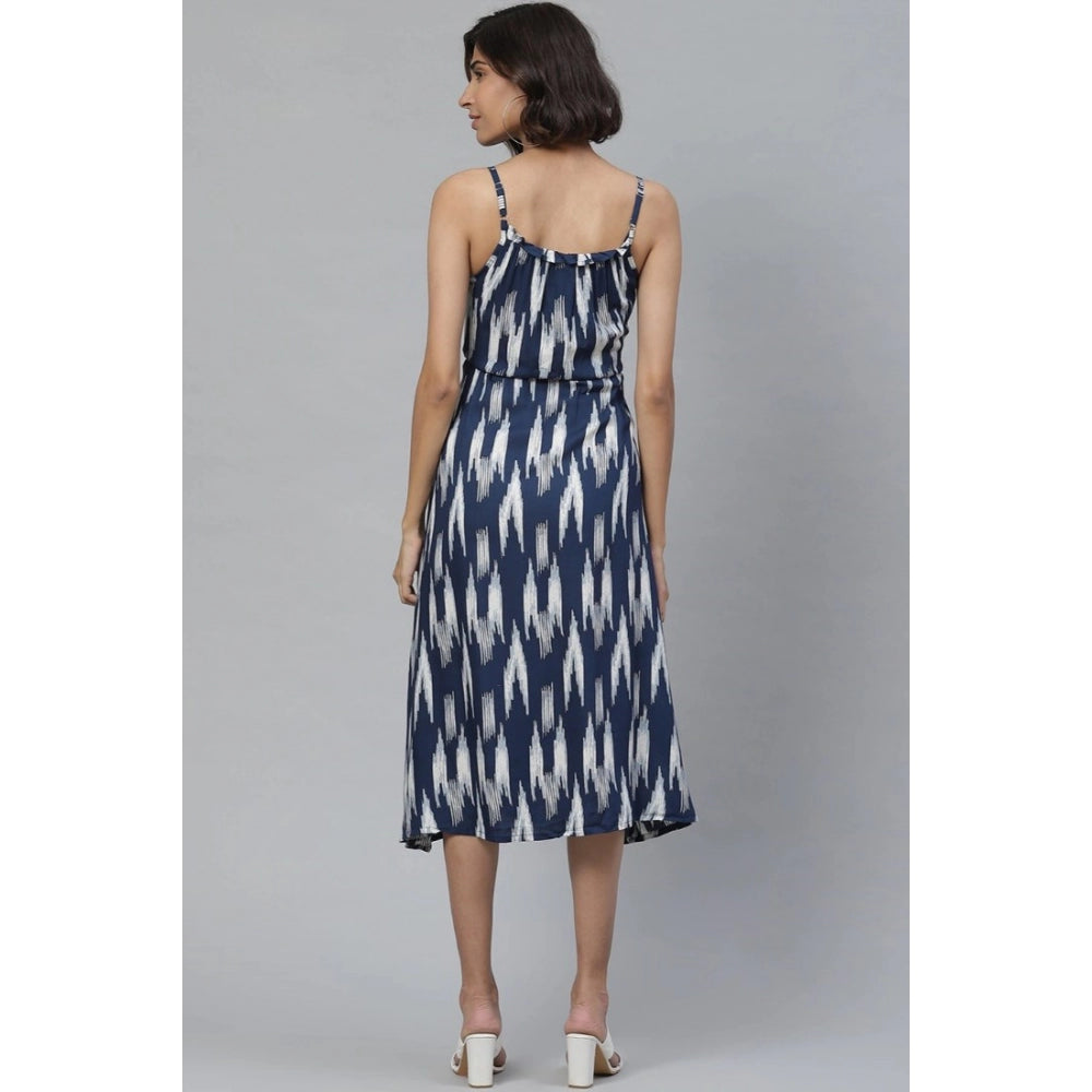 Women'S Casual Sleeveless Ikat Print Rayon Dress (Blue)