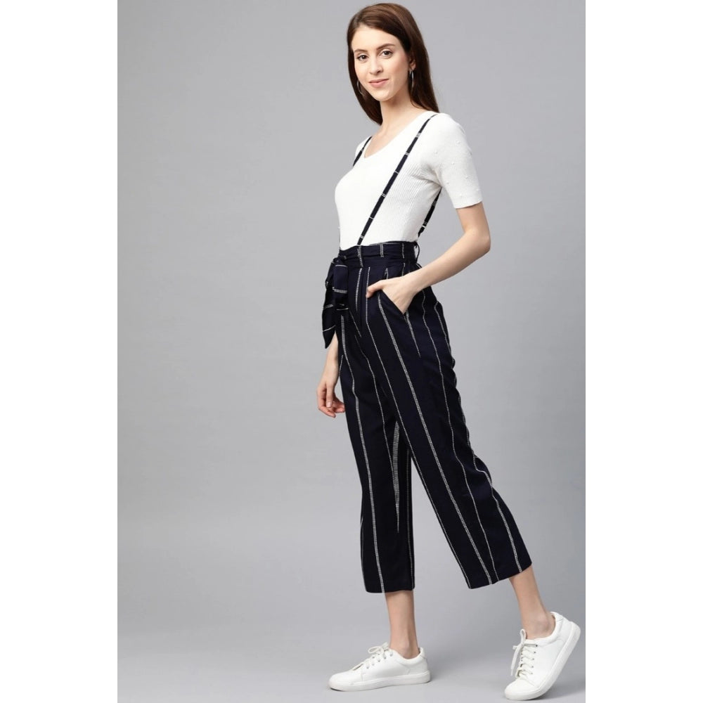 Women'S Casual Short Sleeve Striped Rayon Dungaree (Blue)