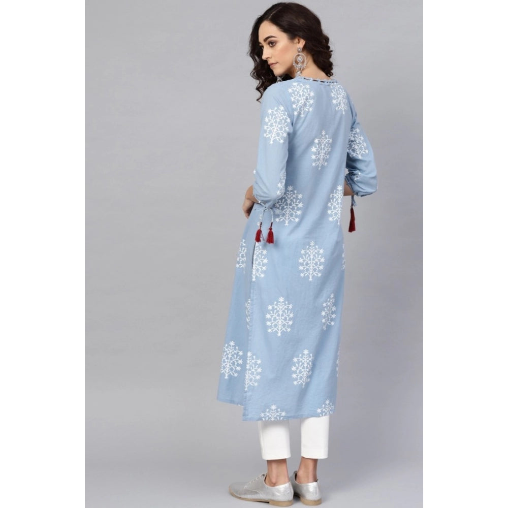 Women'S Casual 3/4 Th Sleeve Embroidery Cambric Cotton Kurti (
