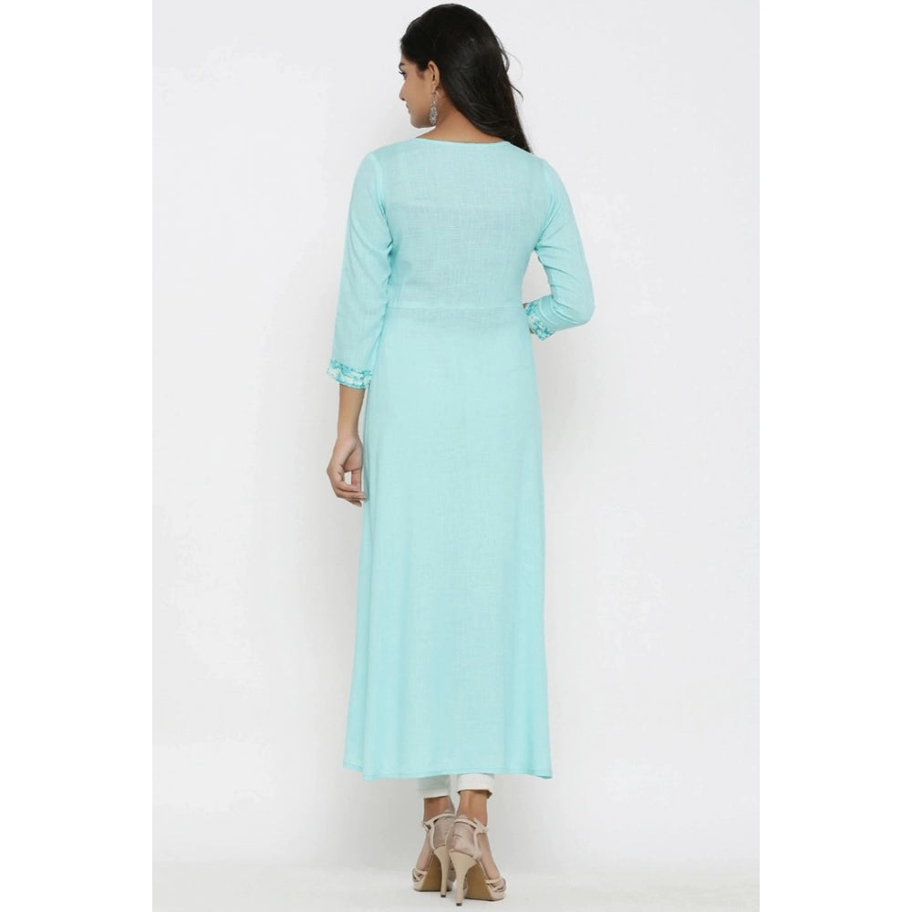Women'S Casual 3/4 Th Sleeve Embroidery Rayon Kurti (Sky Blue)
