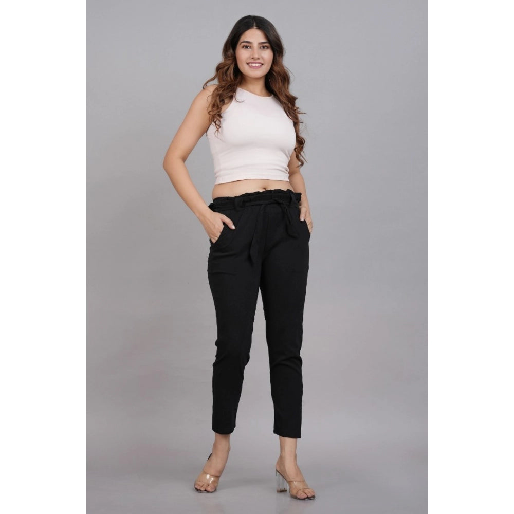 Women'S Casual Solid Lycra Trouser Pant (Black)