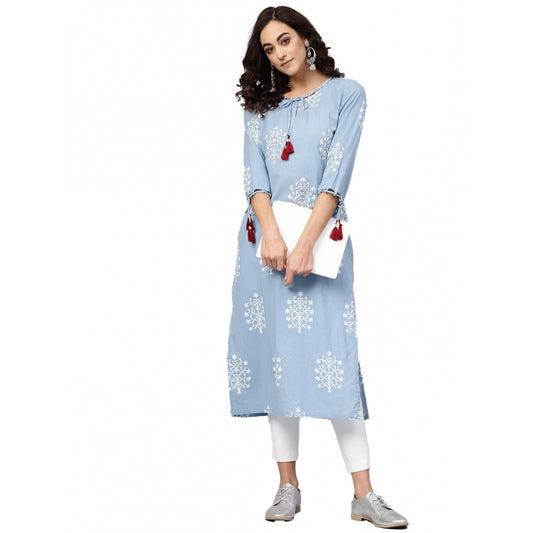 Women'S Casual 3/4 Th Sleeve Embroidery Cambric Cotton Kurti (