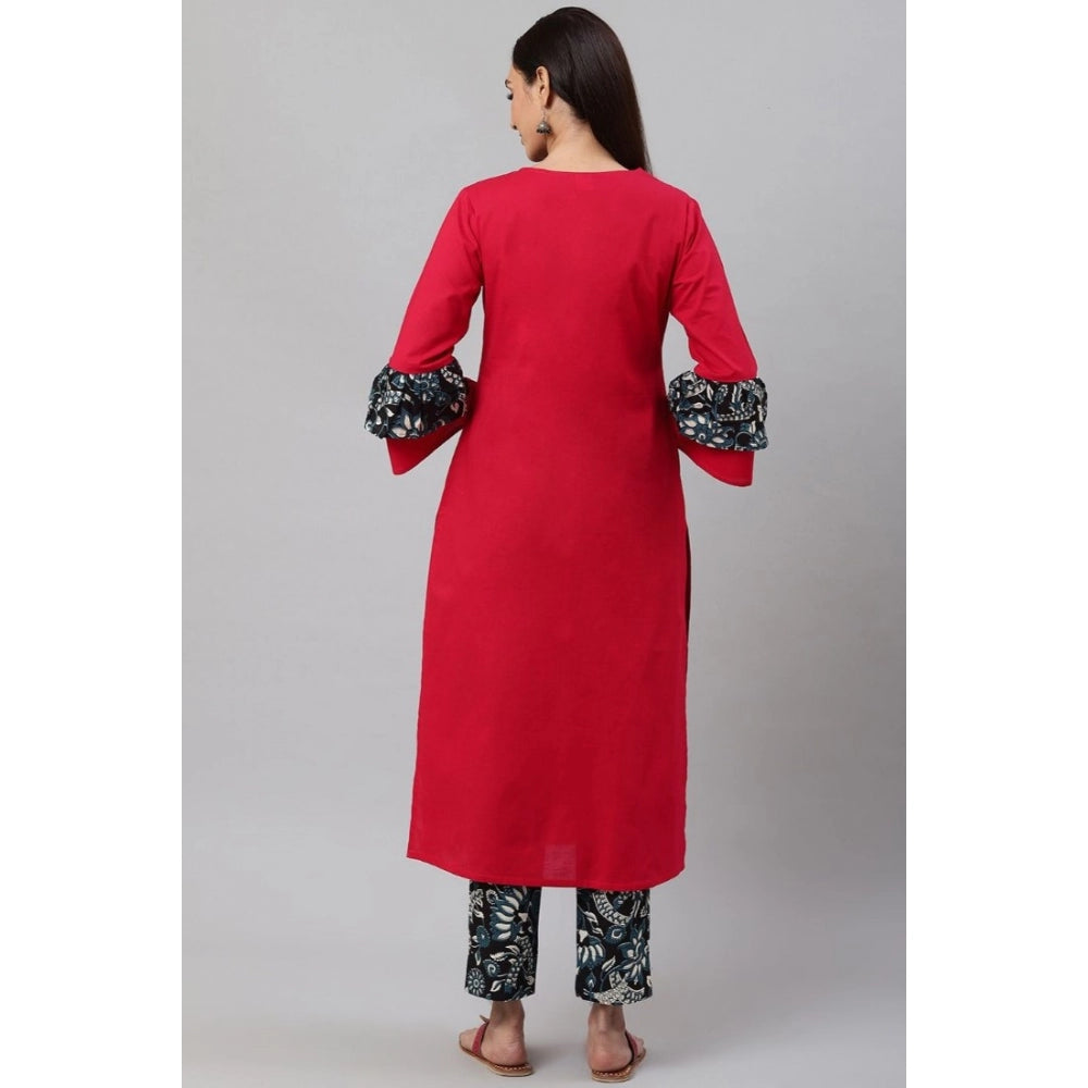 Women'S Casual Bell Sleeves Floral Printed Cotton Kurti Set (R