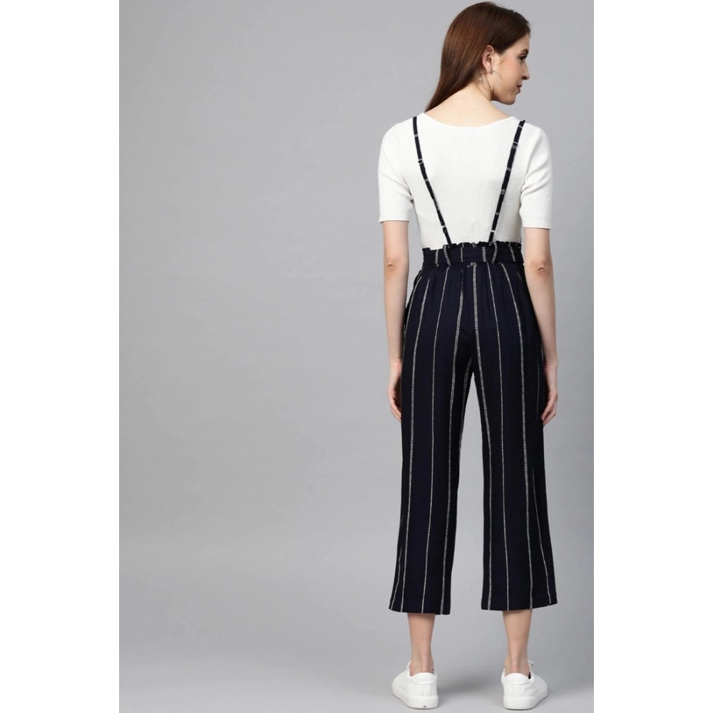 Women'S Casual Short Sleeve Striped Rayon Dungaree (Blue)