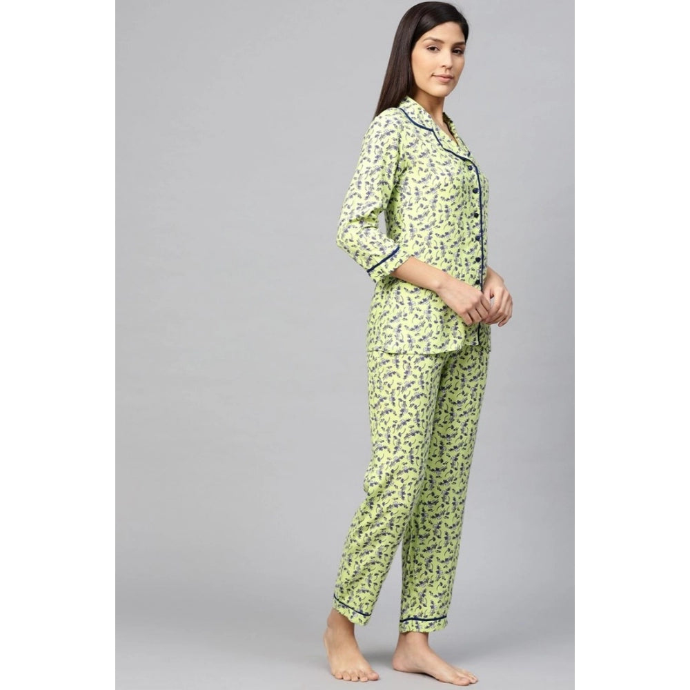 Women'S Casual 3/4 Sleeve Floral Printed Rayon Shirt With Pyja