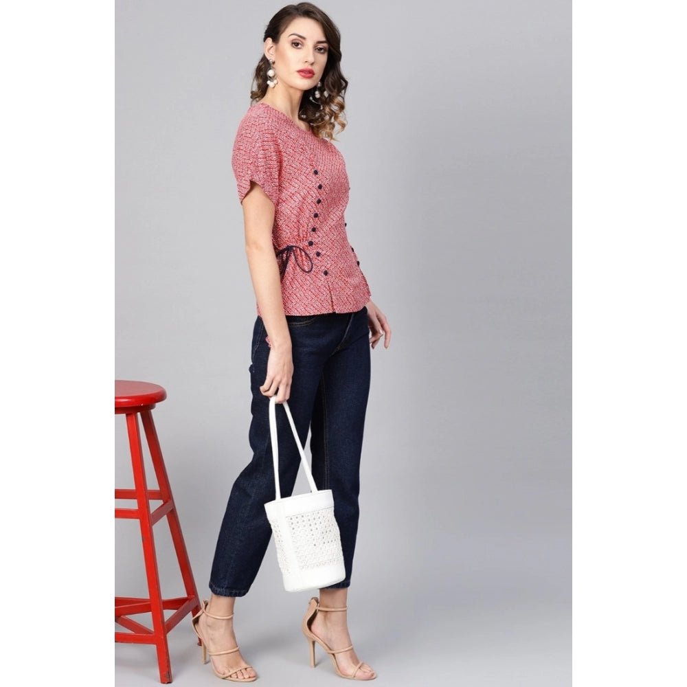 Women'S Casual Short Sleeve Geometric Rayon Top (Red)