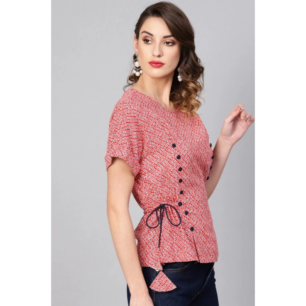 Women'S Casual Short Sleeve Geometric Rayon Top (Red)