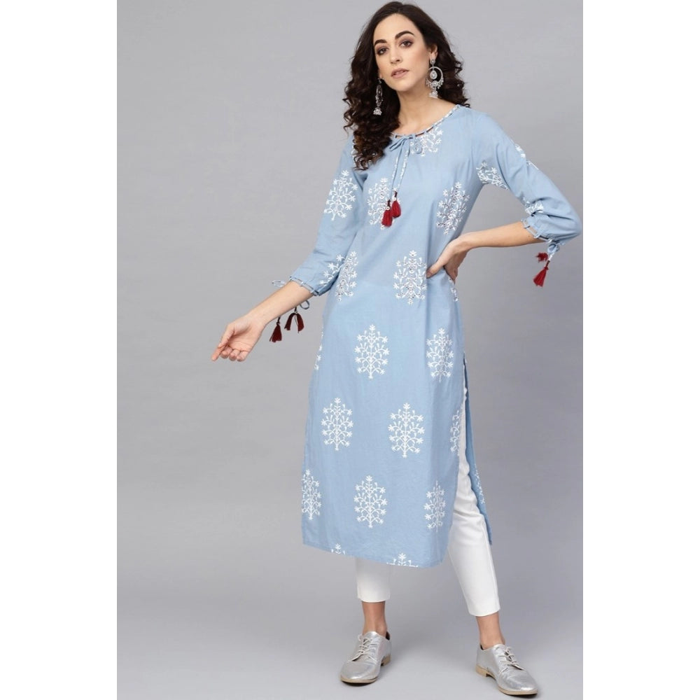 Women'S Casual 3/4 Th Sleeve Embroidery Cambric Cotton Kurti (