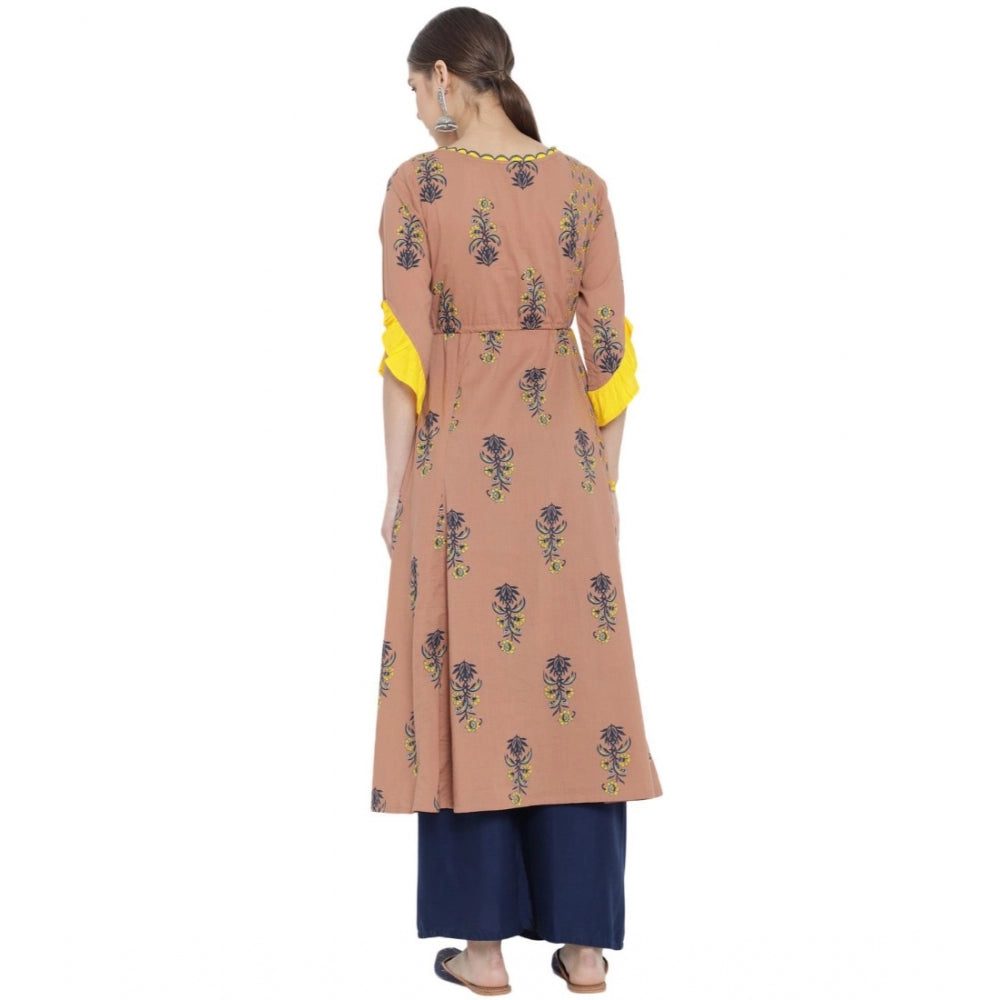 Women'S Casual 3/4 Th Sleeve Floral Printed Cotton Kurti (Mult
