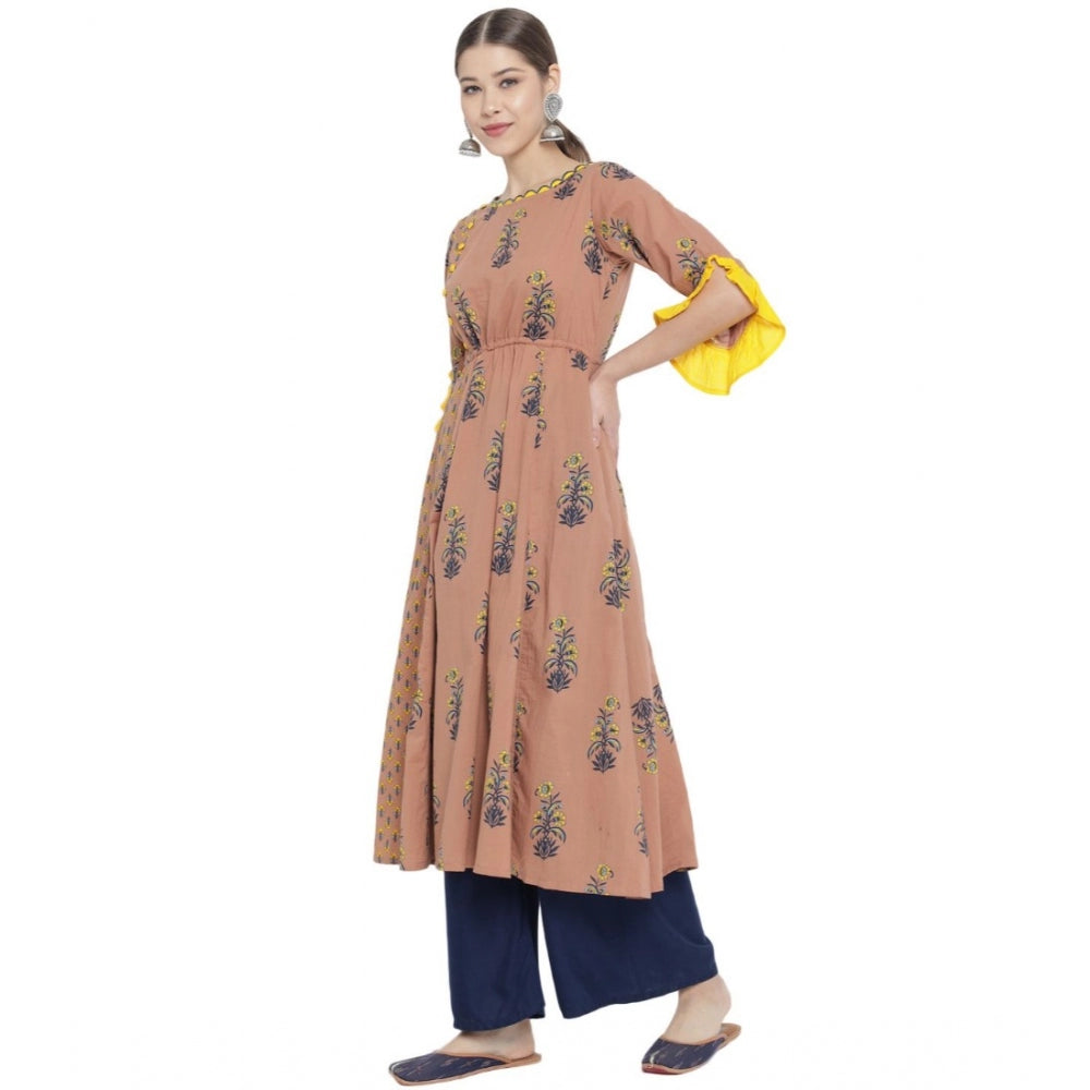 Women'S Casual 3/4 Th Sleeve Floral Printed Cotton Kurti (Mult